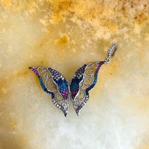 Stainless Steel Butterfly Pendant with color CZ stones